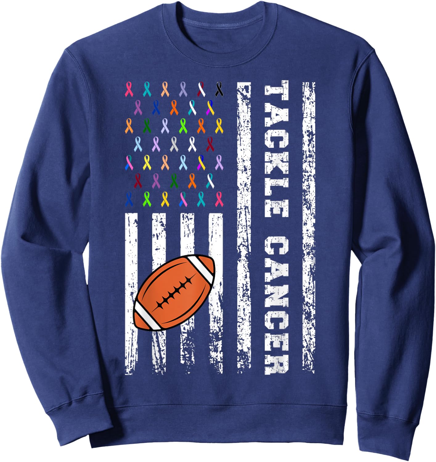 Tackle Football Multicolor Ribbons All Cancer Awareness Kid Sweatshirt - Sweatshirt | Navy