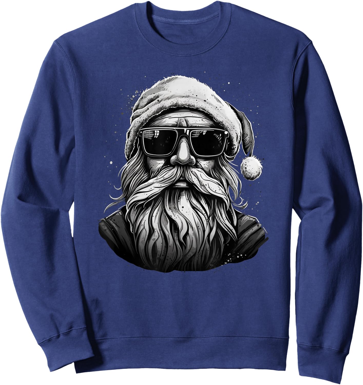 Funny Cool Santa Face Hipster with Beard & Glasses Christmas Sweatshirt - Sweatshirt | Navy