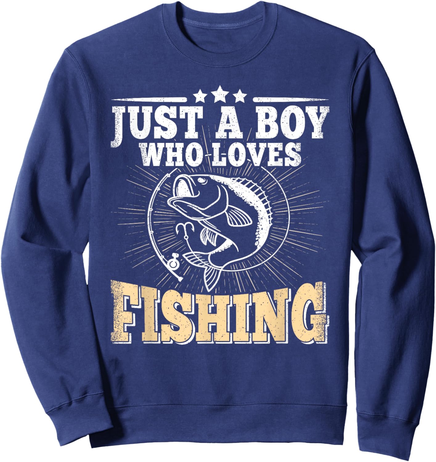 Just A Boy Who Loves Fishing Funny Bass Fish Fisherman Sweatshirt - Sweatshirt | Navy