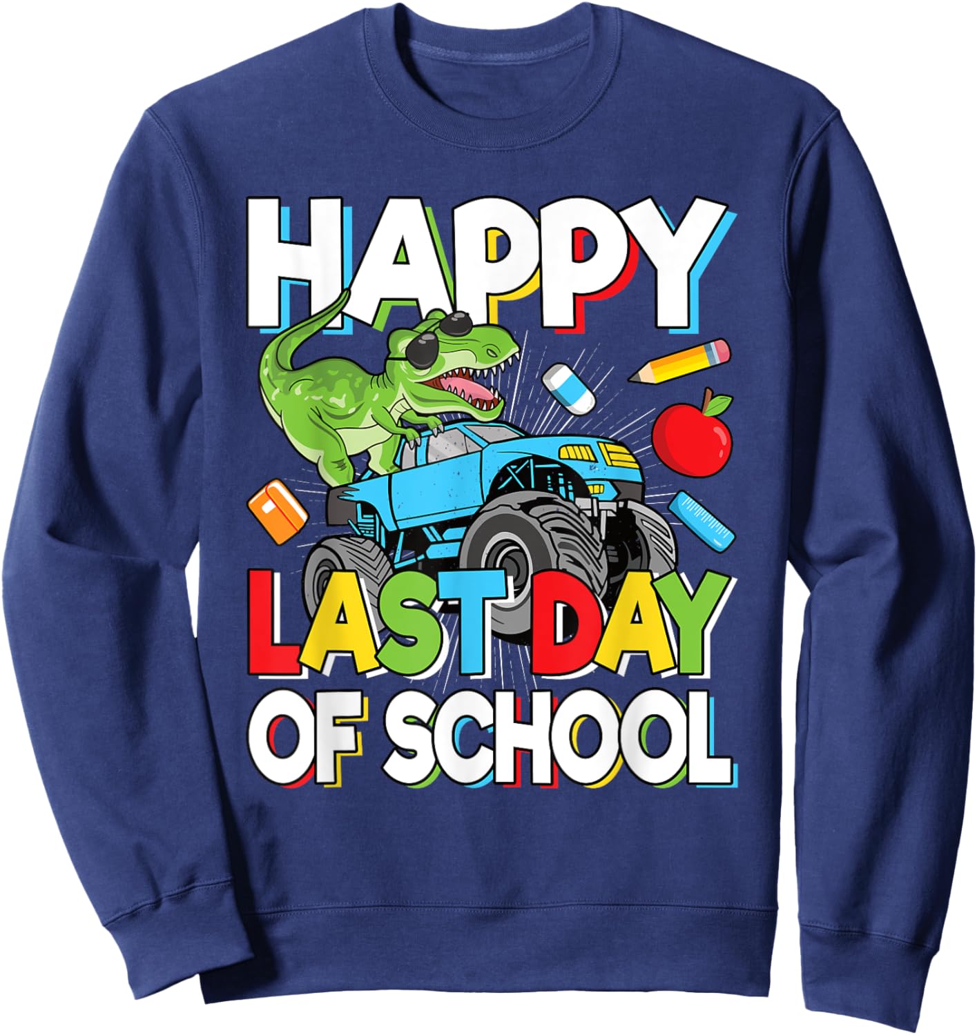 Happy Last Day Of School Student Dinosaur T-Rex Boys Kids Sweatshirt - Sweatshirt | Navy