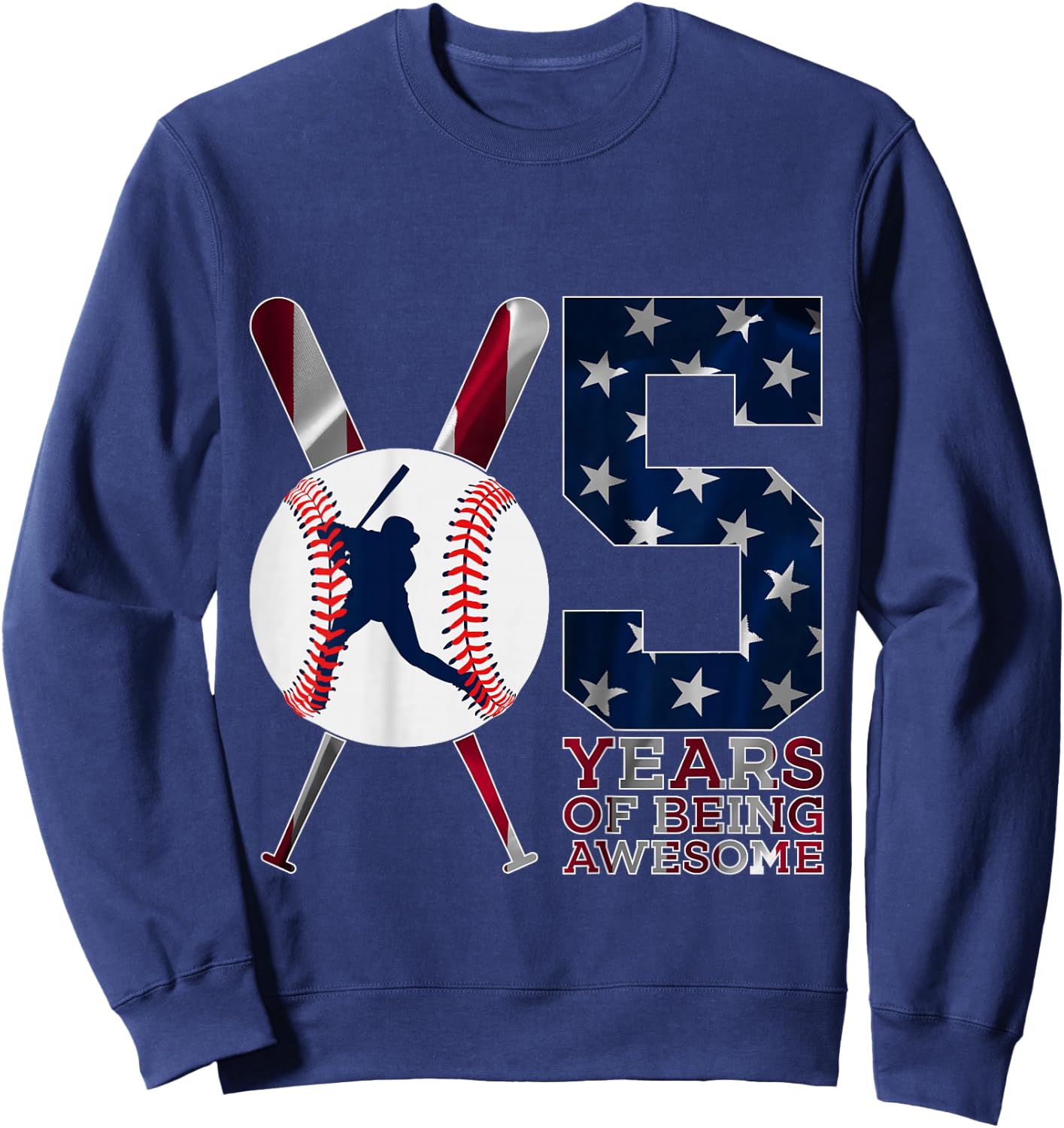 5 Years of Being Awesome Baseball 5th Birthday Sweatshirt - Sweatshirt | Navy