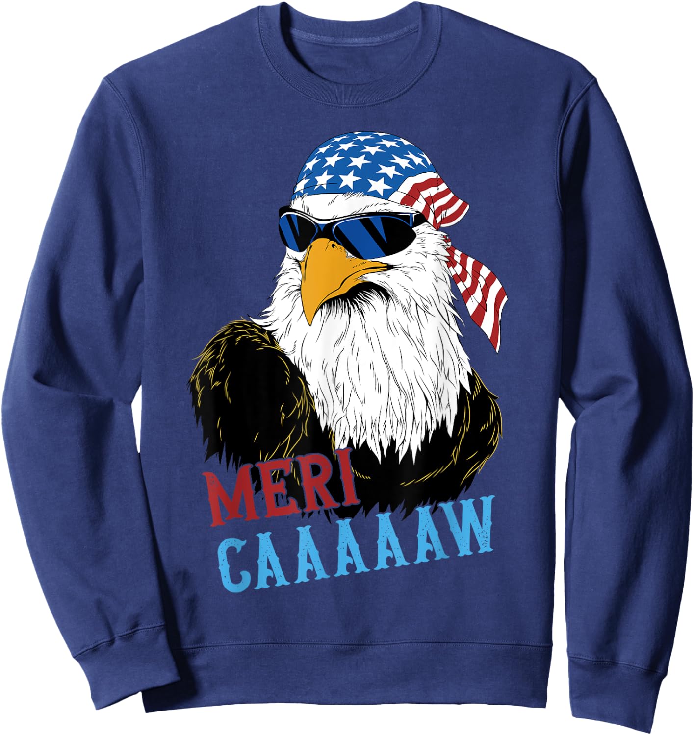 mericaaaaaw Eagle Mullet 4th Of July USA American Flag Sweatshirt - Sweatshirt | Navy