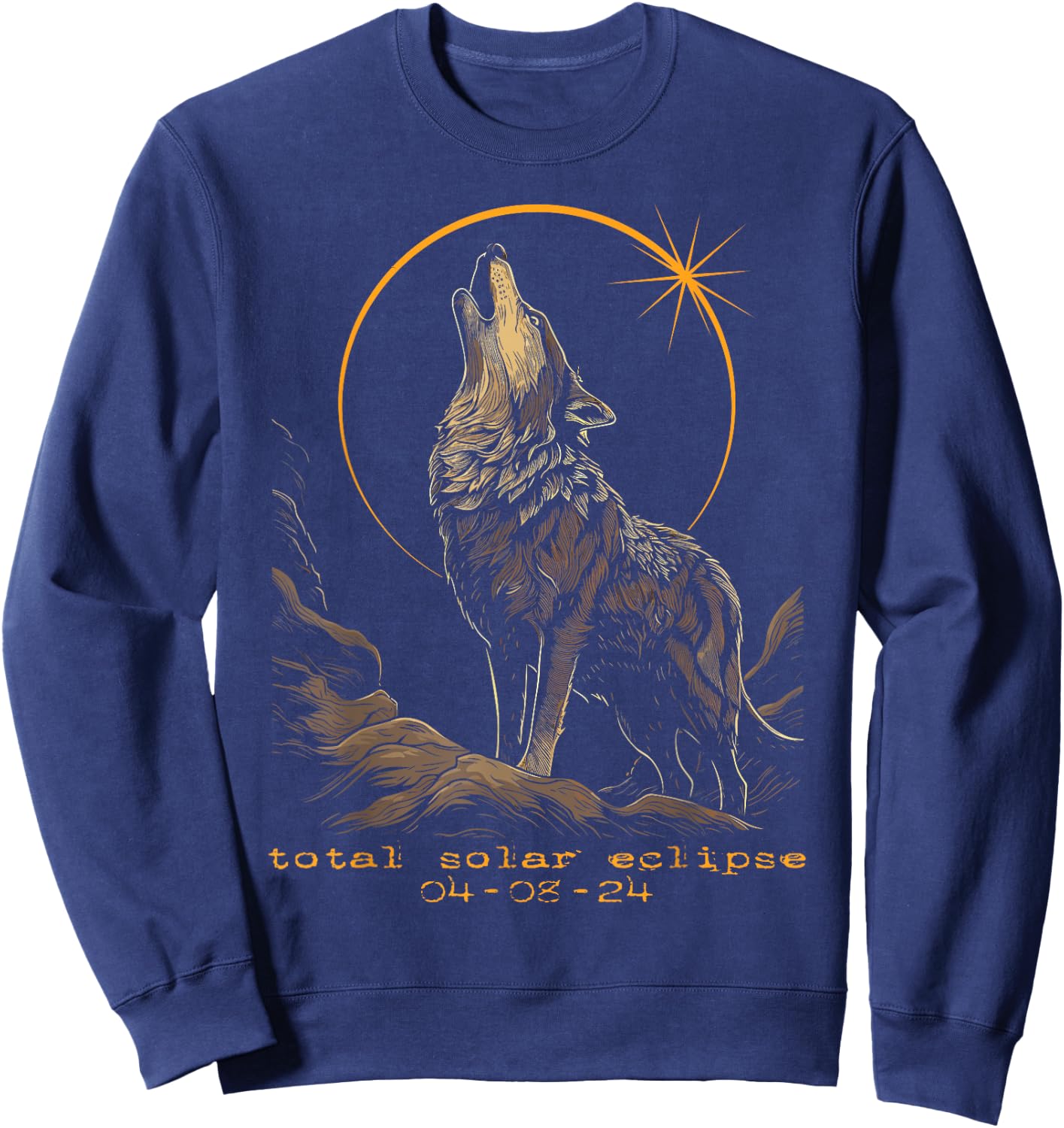 2024 Total Solar Eclipse April 8 Wolf Sweatshirt - Sweatshirt | Navy