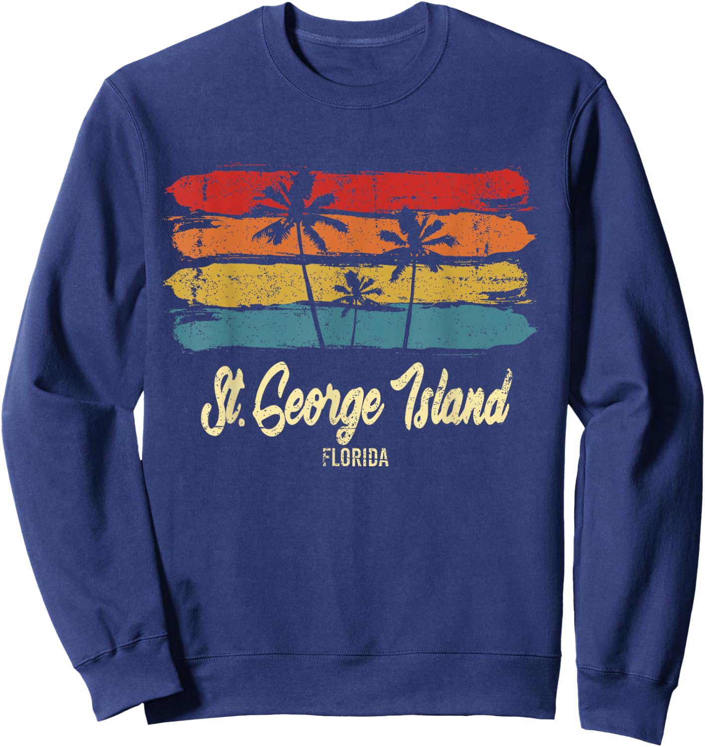 Vintage St. George Island Florida Palm Trees FL Retro Sweatshirt - Sweatshirt | Navy