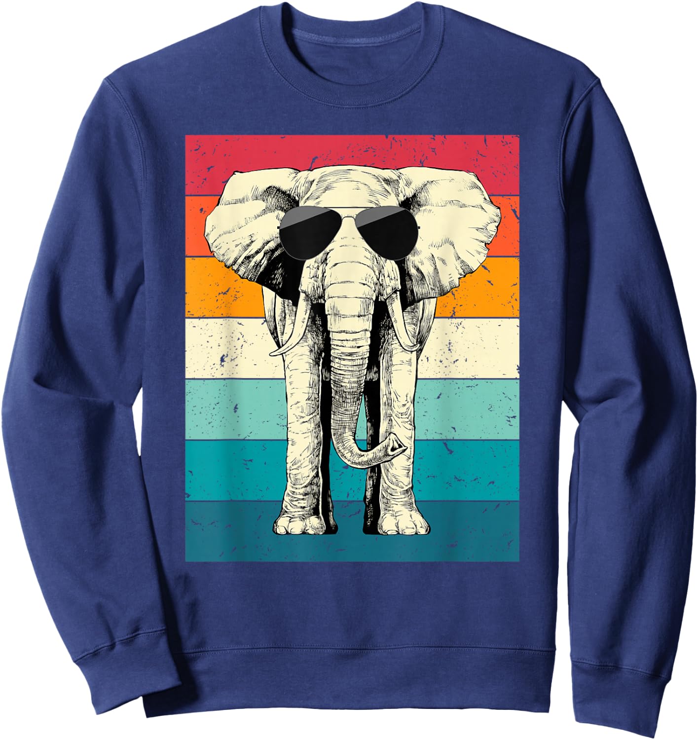Retro Vintage Elephant with Sunglasses Wild Animal Lovers Sweatshirt - Sweatshirt | Navy