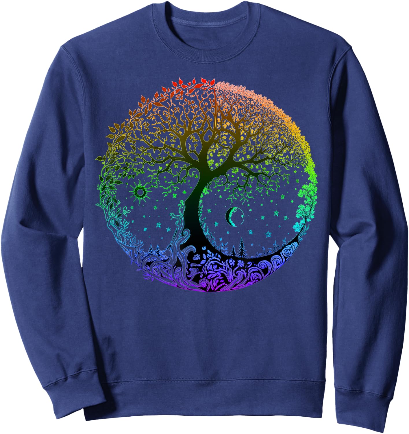 Tree of Life Sun Moon Seasons Mandala Chakras Yoga Graphic Sweatshirt - Sweatshirt | Navy