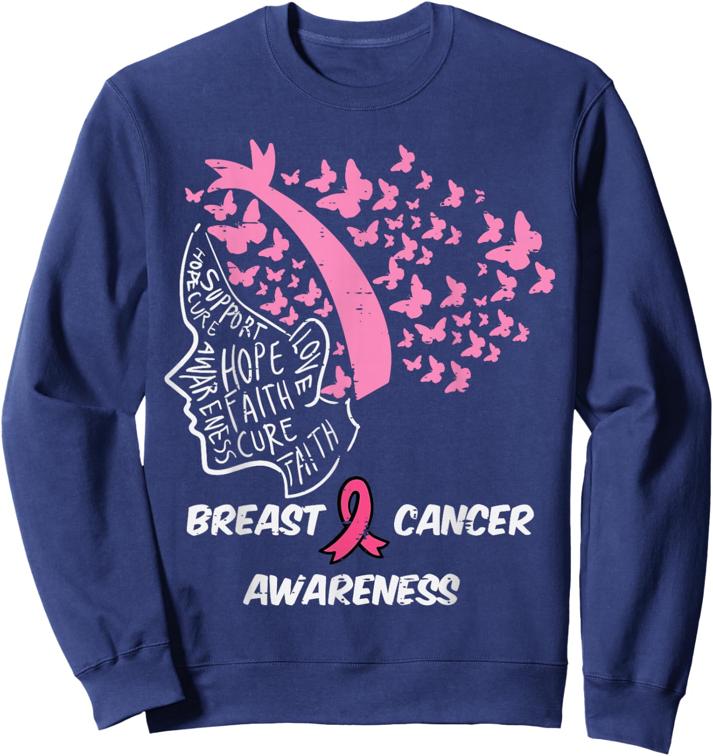 Butterfly Pink Ribbon Woman Breast Cancer Awareness Women Sweatshirt - Sweatshirt | Navy