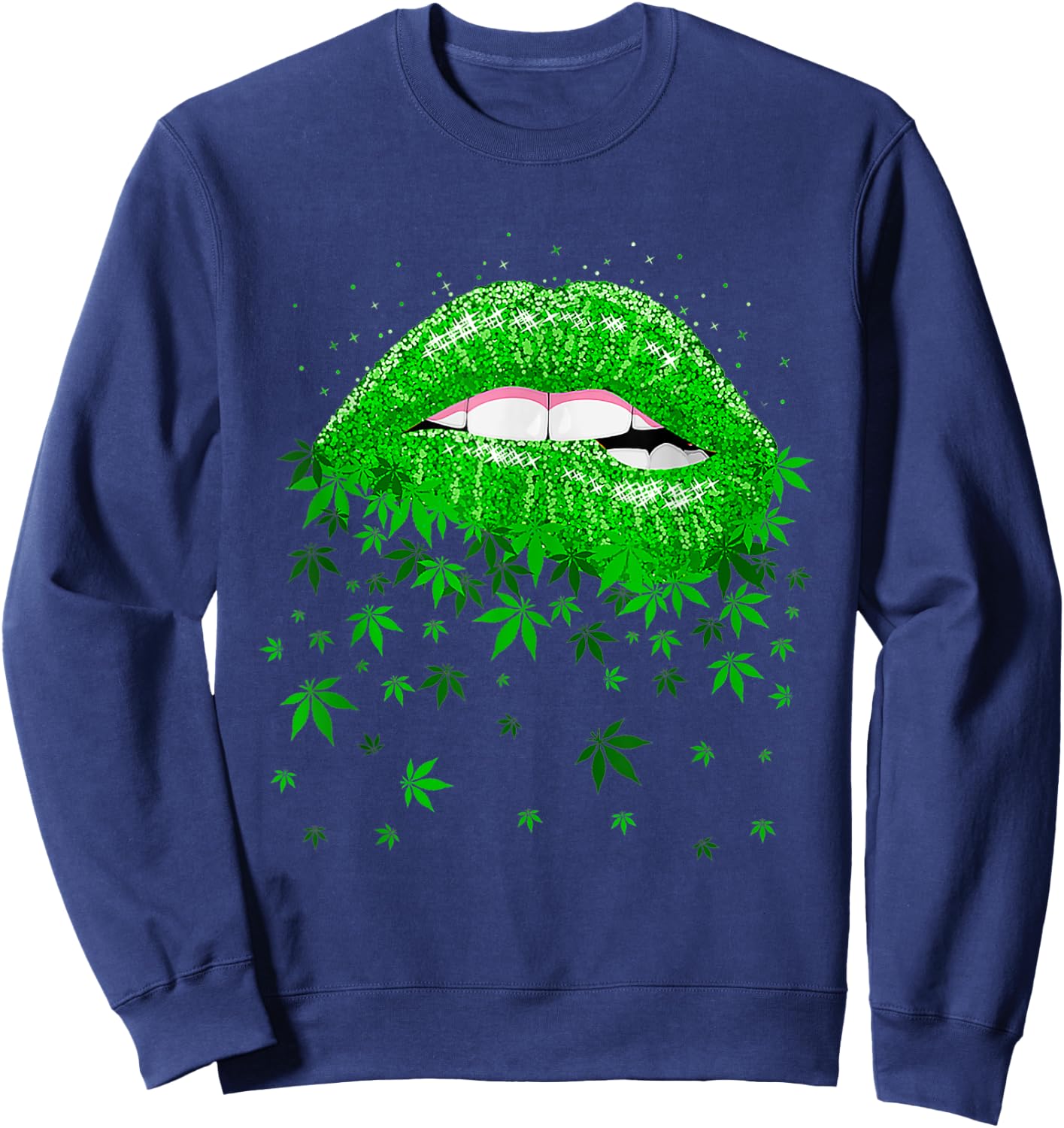 Funny Sexy Lips Cannabis Marijuana Weed Pot Leaf Lover Sweatshirt - Sweatshirt | Navy