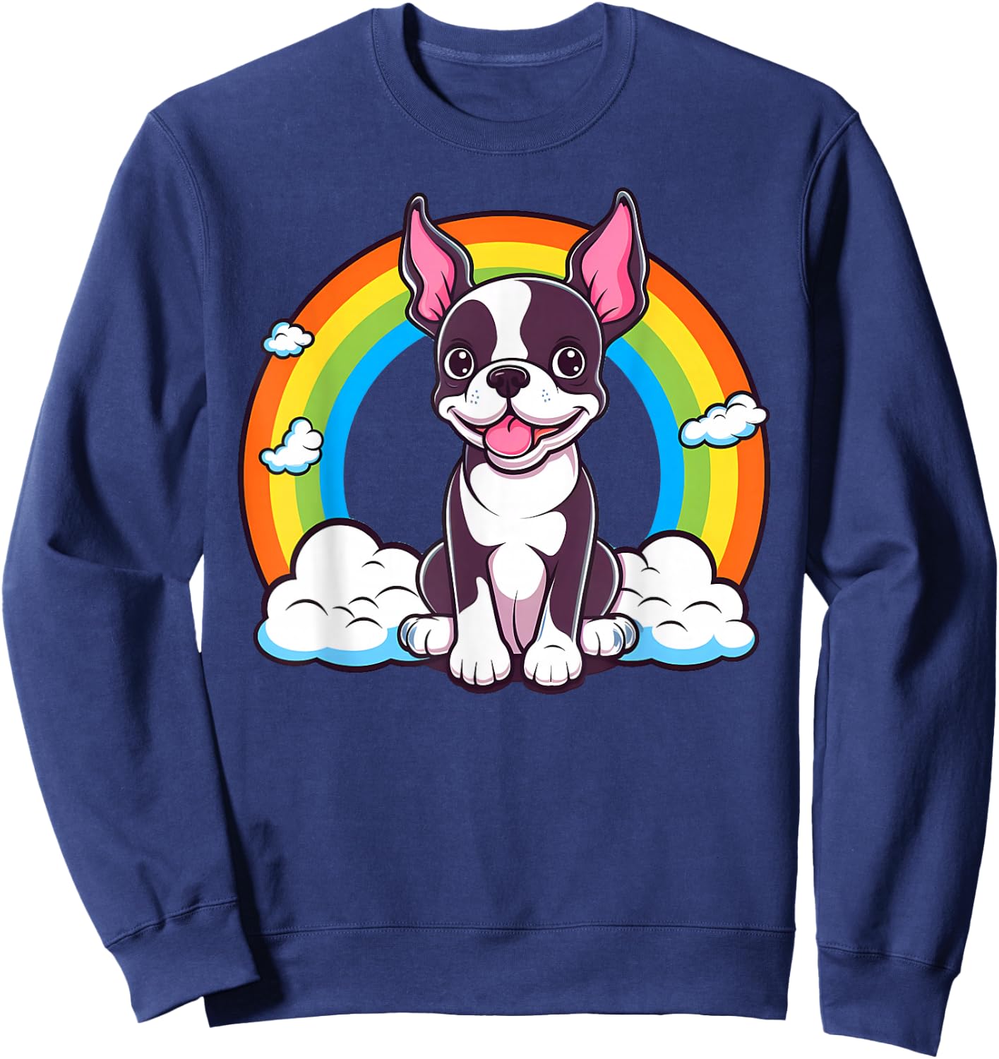 Cute Boston Terrier Rainbow Kawaii Puppy Dog Sweatshirt - Sweatshirt | Navy