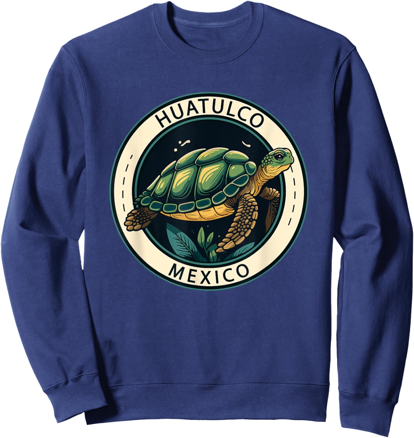 Huatulco Mexico Turtle Illustrated Vintage Sweatshirt - Sweatshirt | Navy