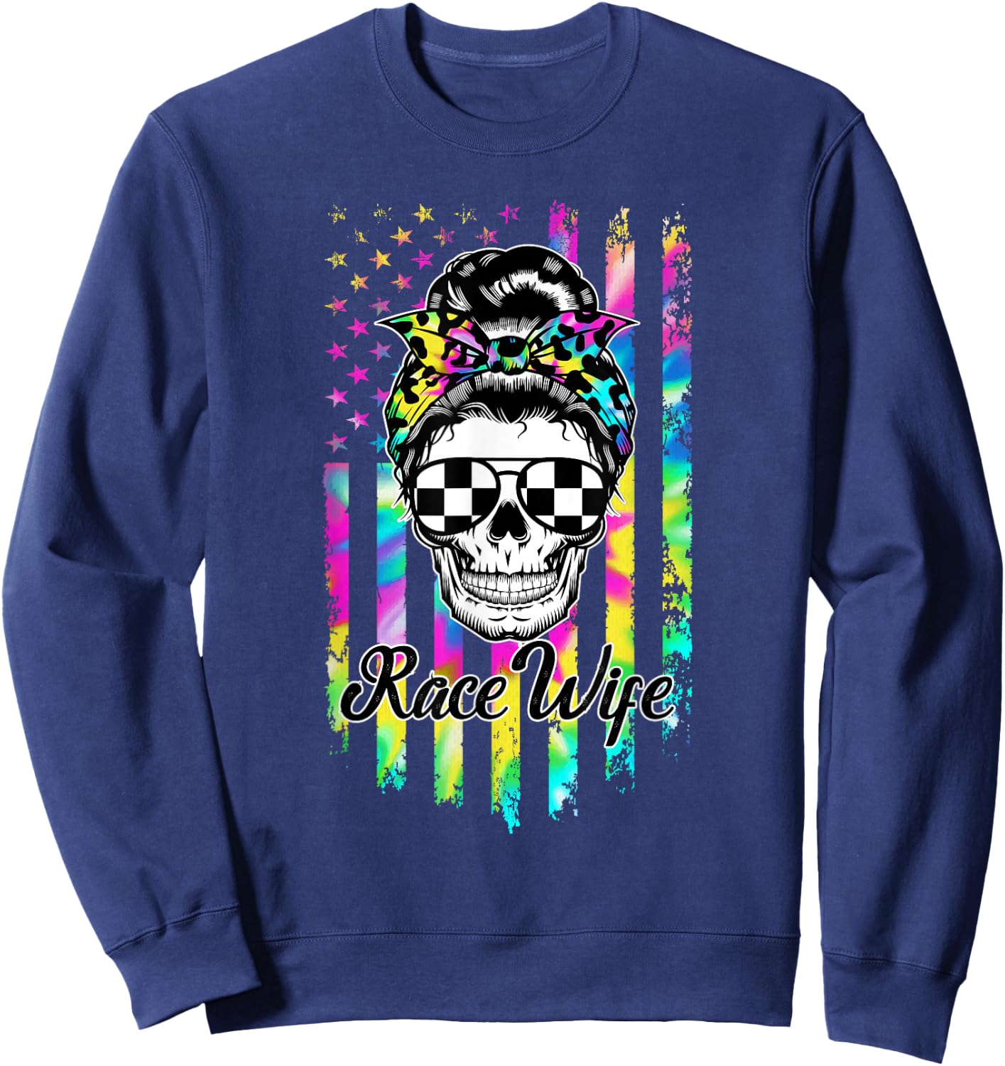 Race Wife American Flag Racing Wife of A Racer Wife Sweatshirt - Sweatshirt | Navy