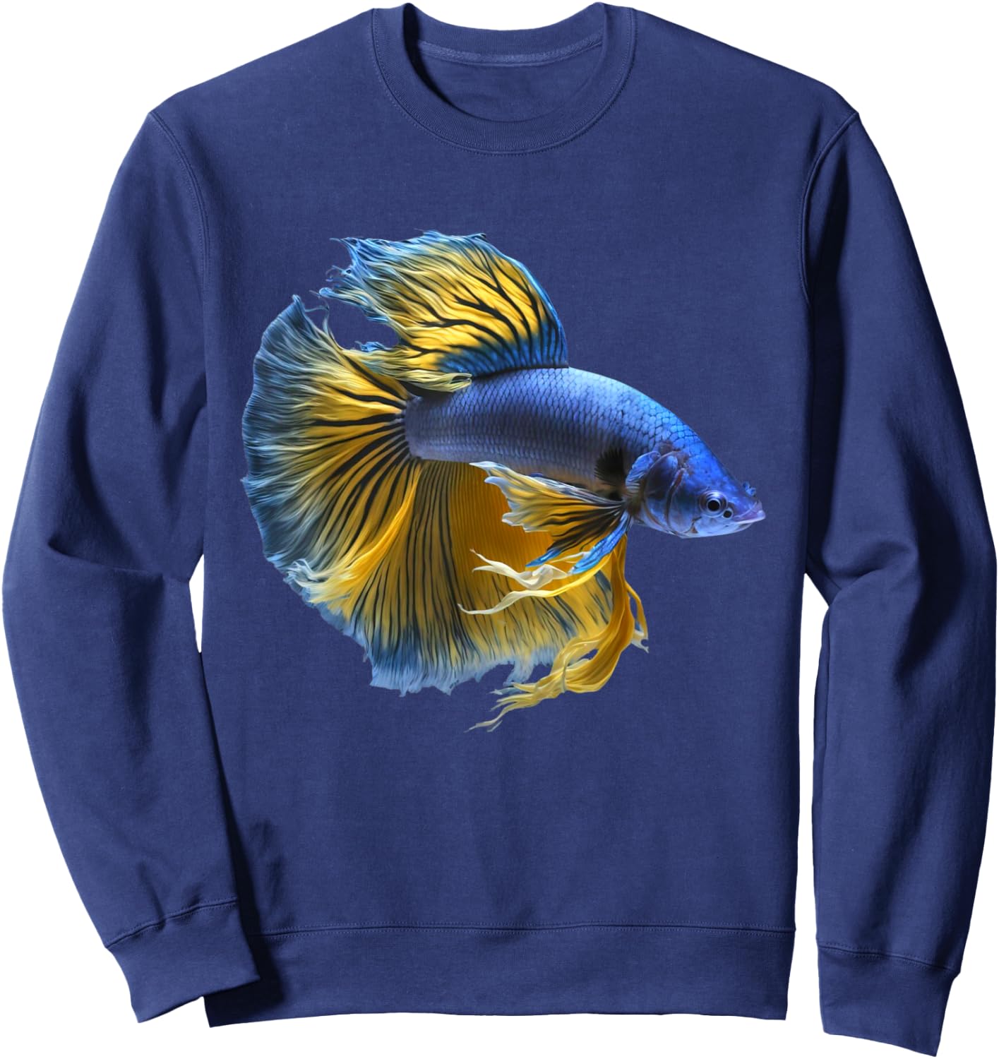 Yellow & blue Siamese fighting Betta fish Aquarium Owner Sweatshirt - Sweatshirt | Navy