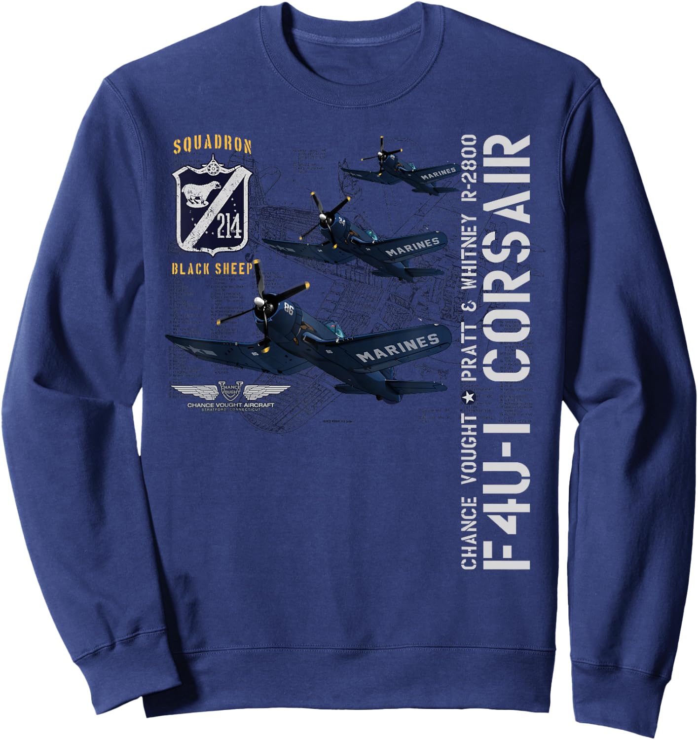 WWII AVIATION APPAREL F4U-1 CORSAIR (214) - -Adults and Kids - Blue - Small Sweatshirt - Sweatshirt | Navy
