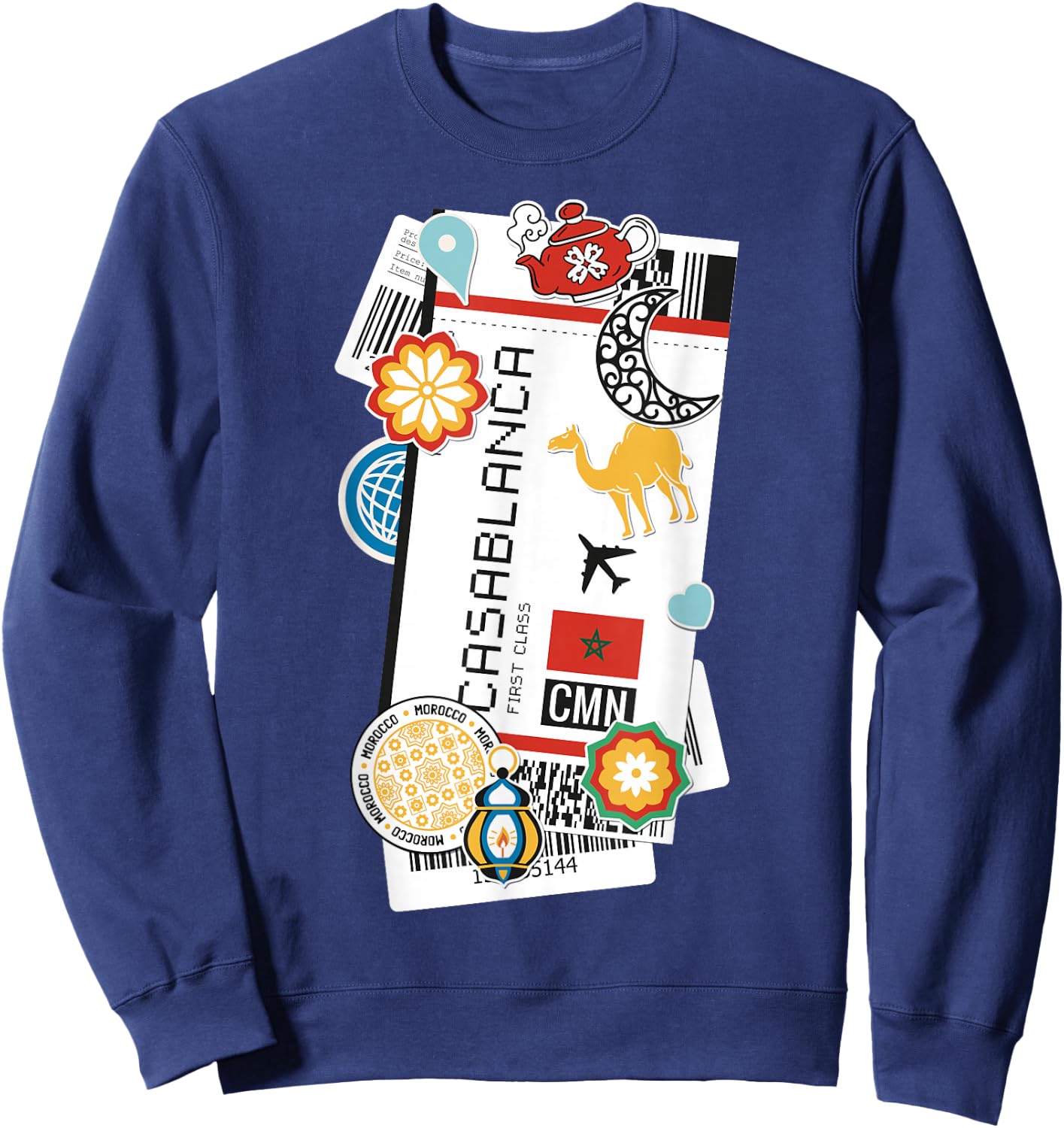 Casablanca Air Ticket Boarding Pass Plane Morroco Travel Sweatshirt - Sweatshirt | Navy