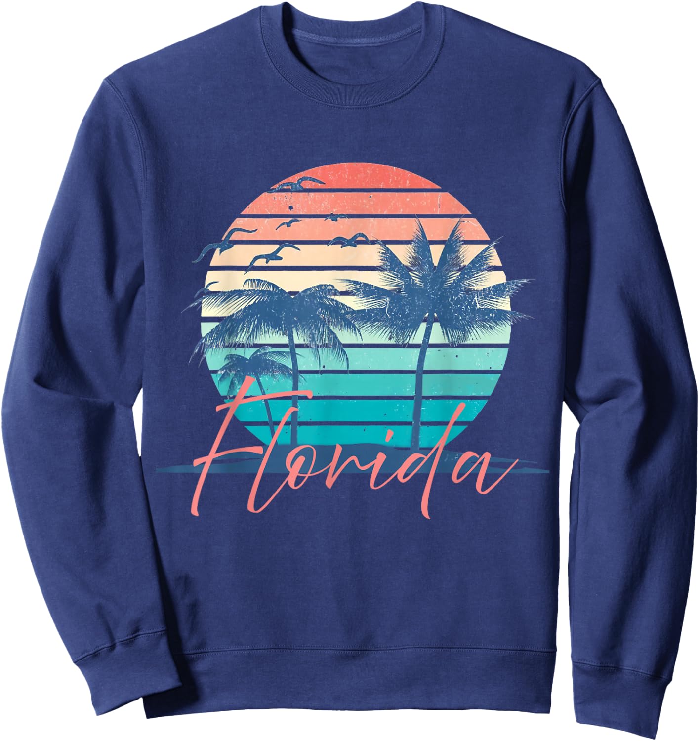Florida Vintage Summer Vibes Beach Sunset Retro Palm Tree Sweatshirt - Sweatshirt | Navy