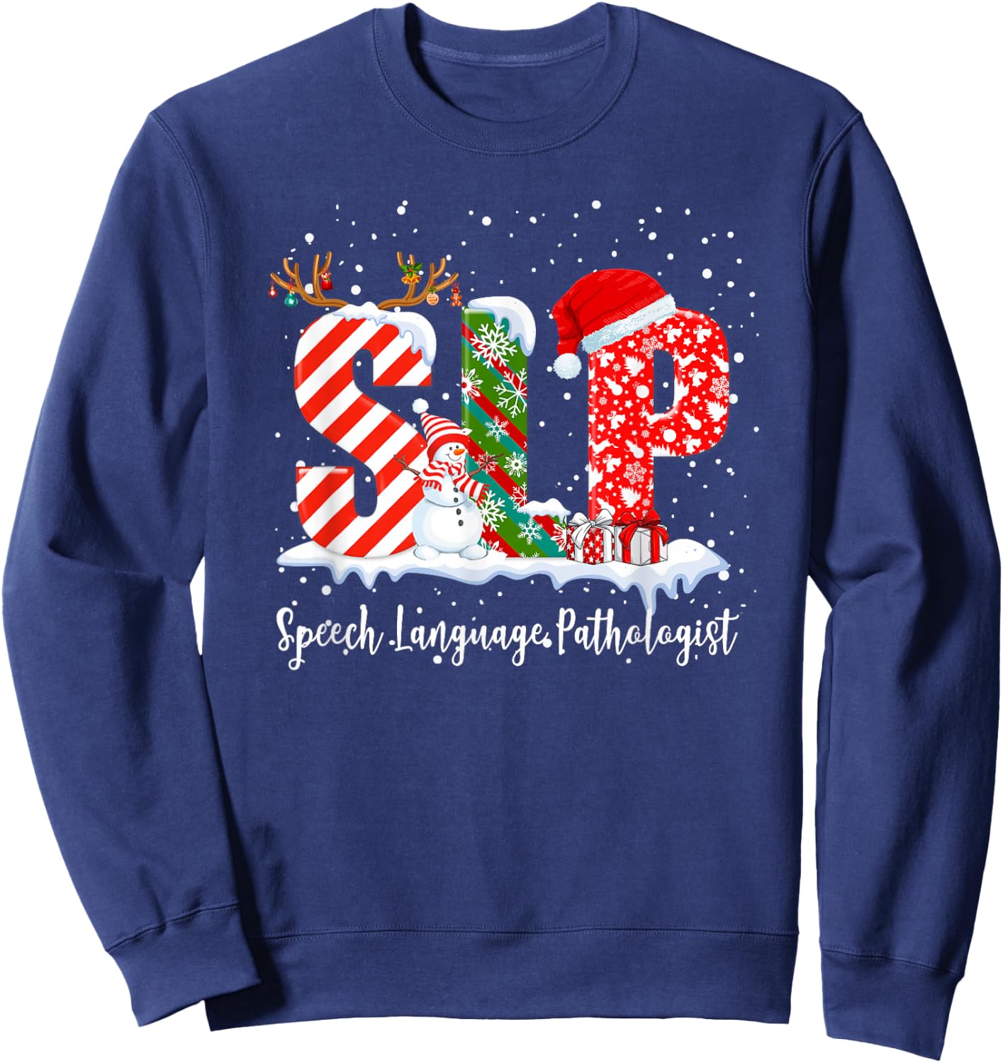 Funny SLP Speech Language Pathologist Santa Christmas Pajama Sweatshirt - Sweatshirt | Navy