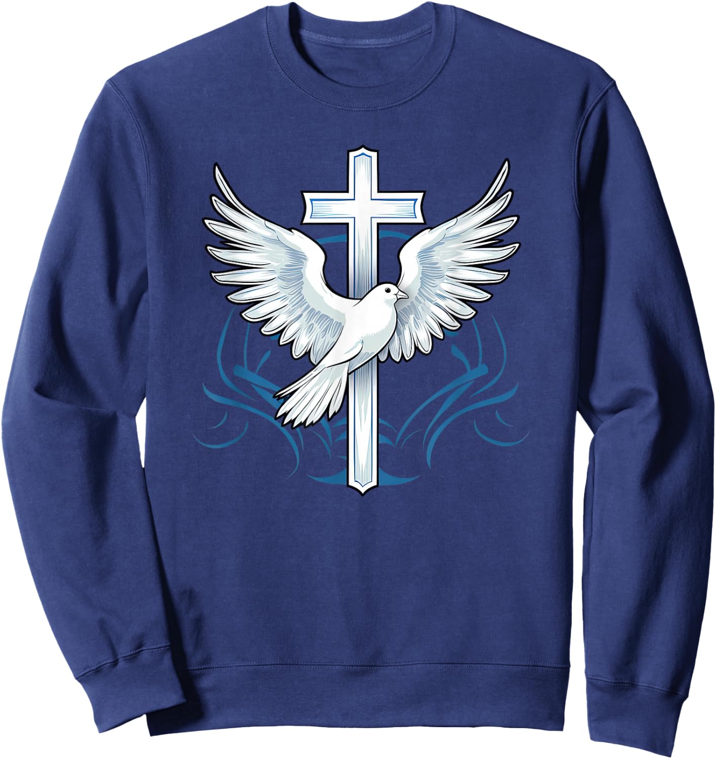 Holy Spirit Dove Praise Jesus Baptism of Jesus Cross Sweatshirt - Sweatshirt | Navy