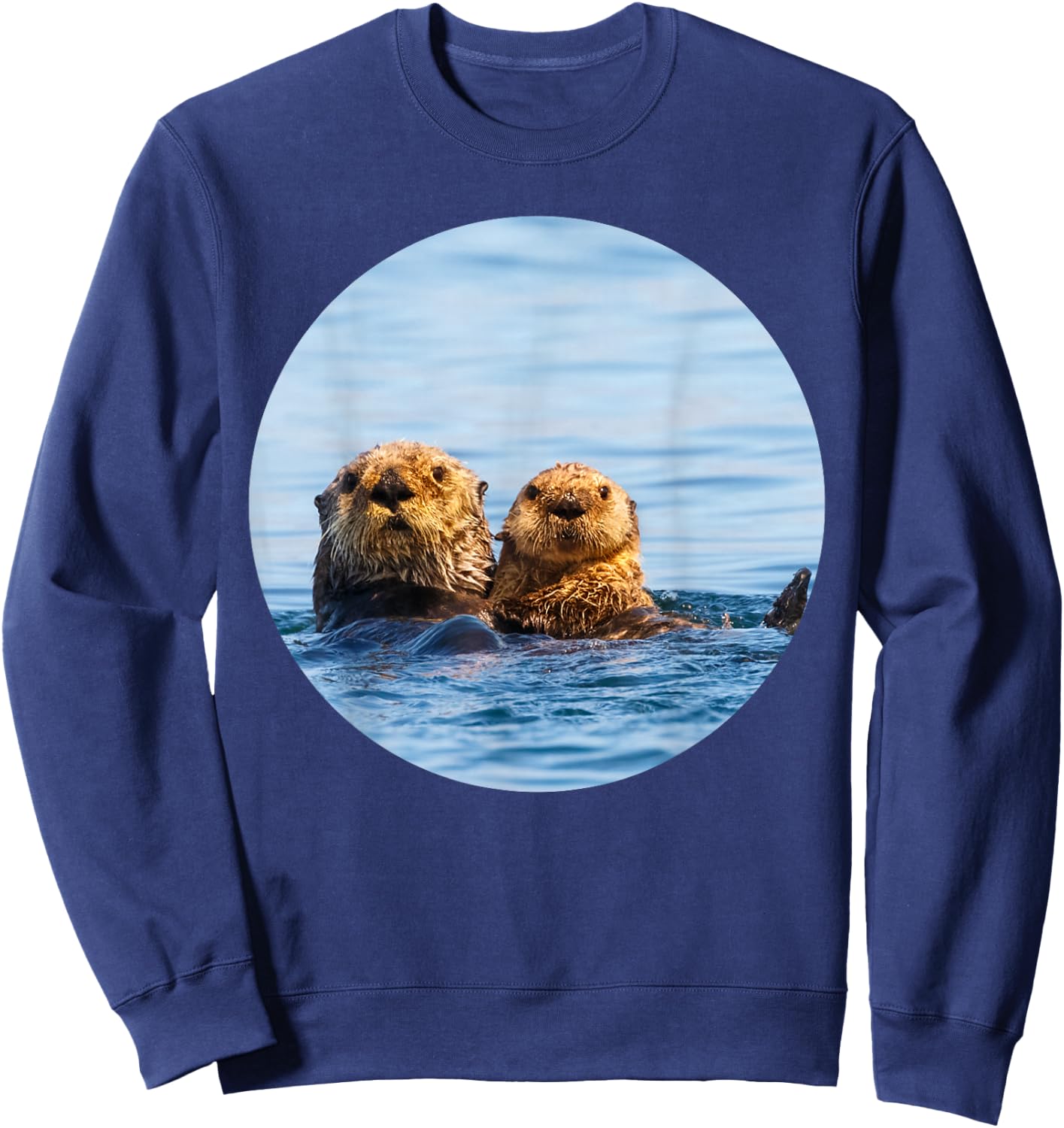 Cute Mom and Baby Sea Otter Swimming Seaotters Sweatshirt - Sweatshirt | Navy