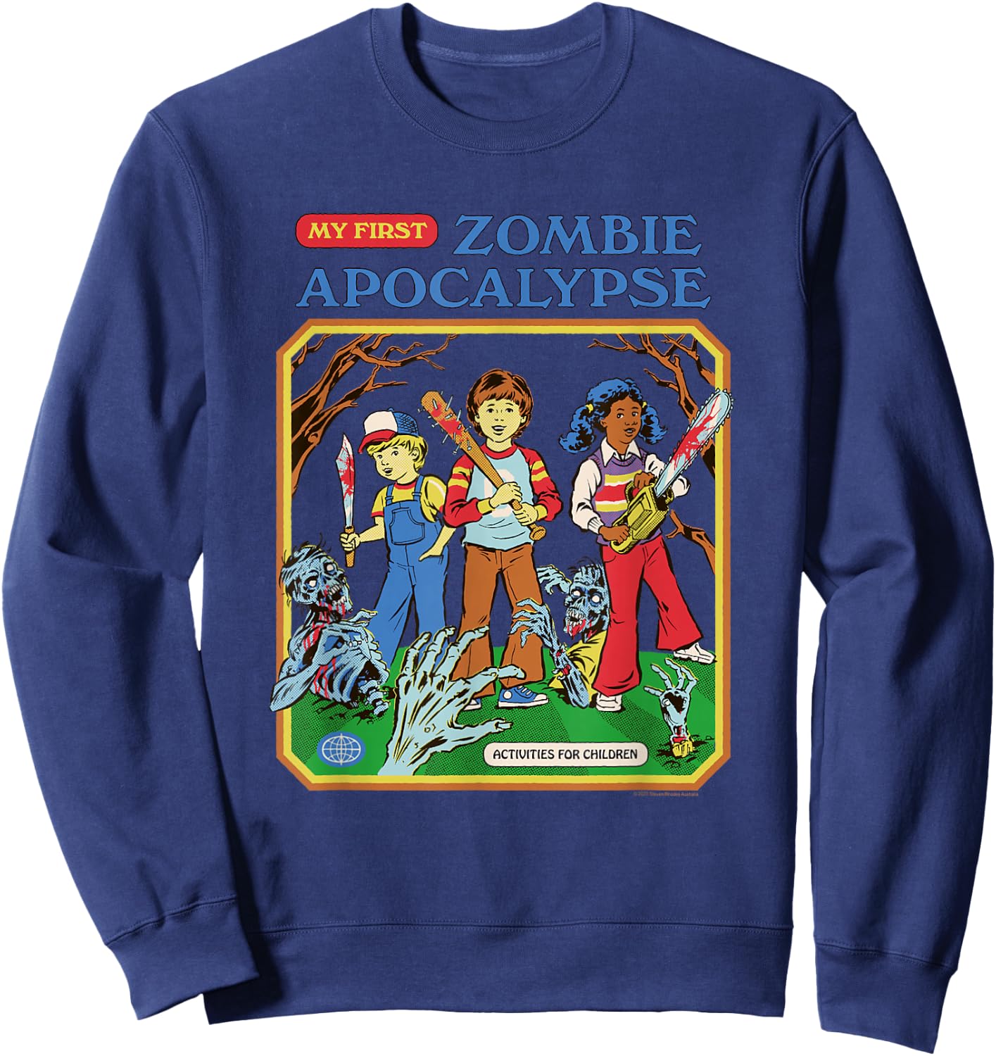Steven Rhodes My First Zombie Apocalypse Retro Dark Humor Sweatshirt - Sweatshirt | Navy