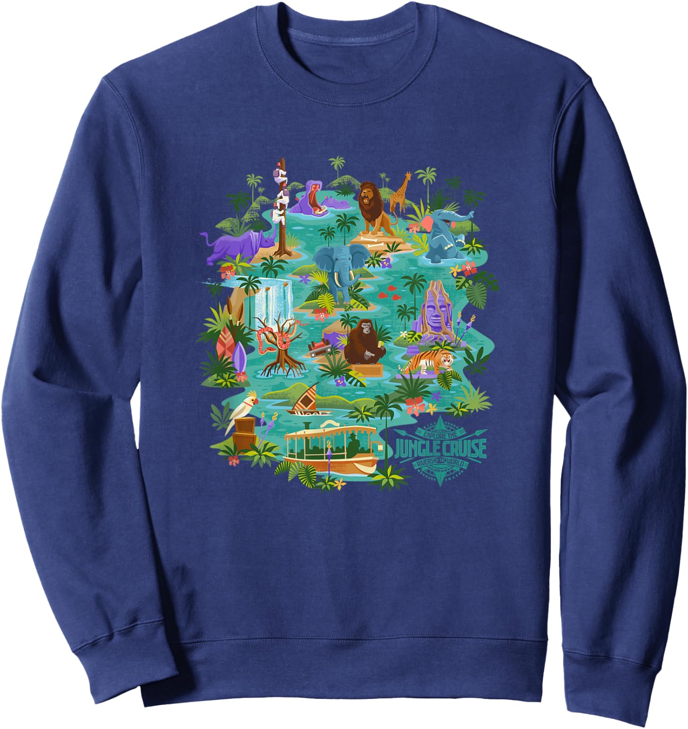 Disney Jungle Cruise Explore The Rivers Of The World Map Sweatshirt - Sweatshirt | Navy