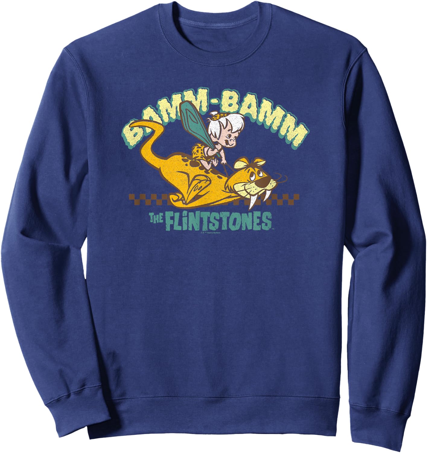 The Flintstones Bamm-Bamm Riding Baby Puss Distressed Sweatshirt - Sweatshirt | Navy