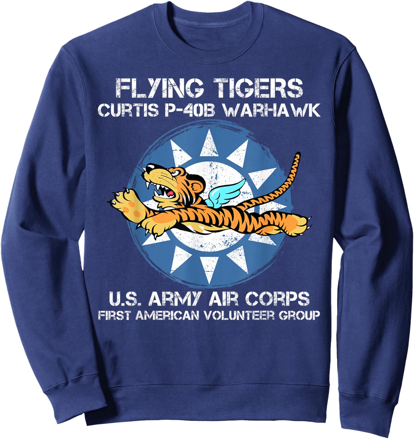 Flying Tigers Curtis P-40B Warhawk World War 2 Airplane Sweatshirt - Sweatshirt | Navy