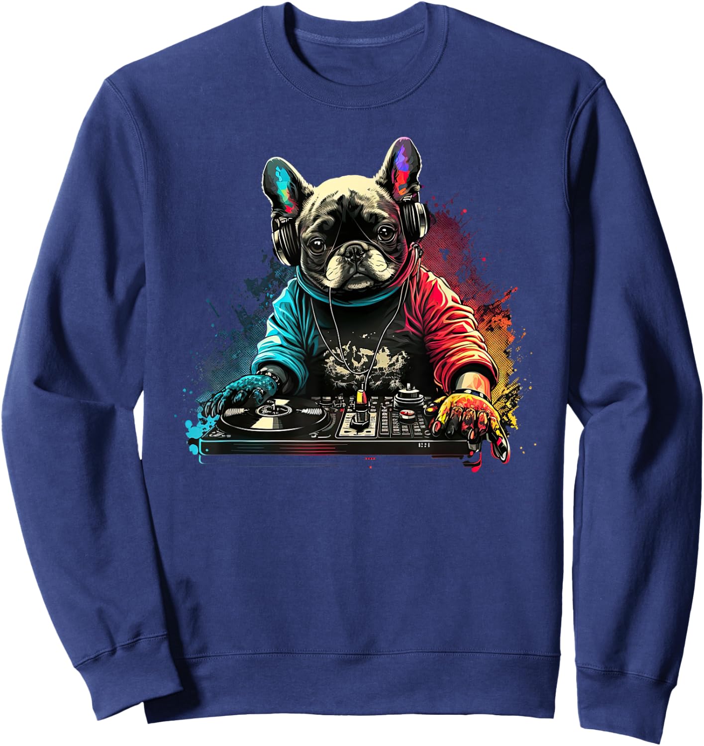 Funny French Bulldog Frenchie DJ Electronic EDM music Sweatshirt - Sweatshirt | Navy