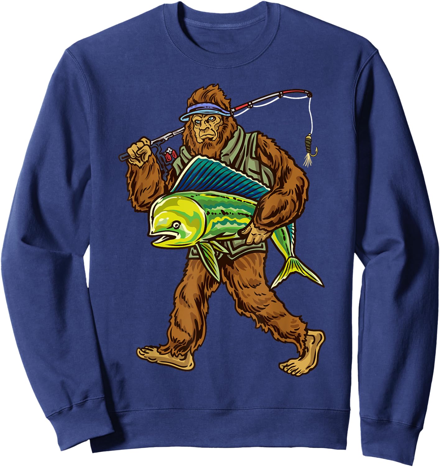 Mahi Fishing Bigfoot Ocean Dorado Fisherman Sweatshirt - Sweatshirt | Navy