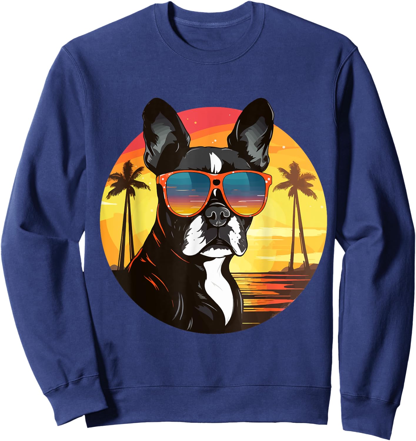 Boston Terrier Bostie Dog Breed Pet with Sunglasses Women Kids Sweatshirt - Sweatshirt | Navy