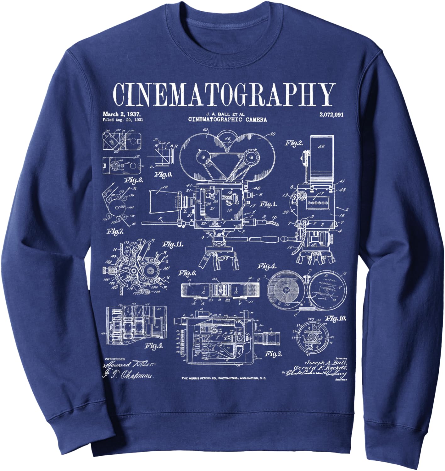 Cinematography Movie Film Camera Vintage Patent Print Sweatshirt - Sweatshirt | Navy