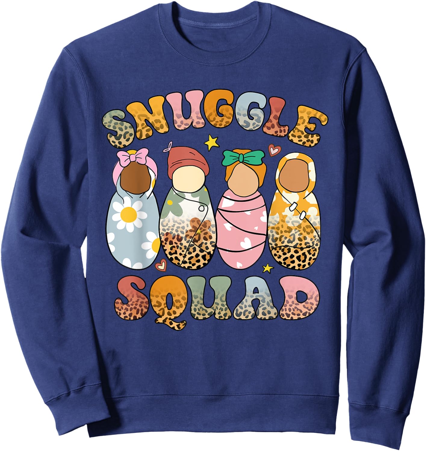 Retro Groovy Snuggle Squad Leopard Babies NICU Nurse Sweatshirt - Sweatshirt | Navy