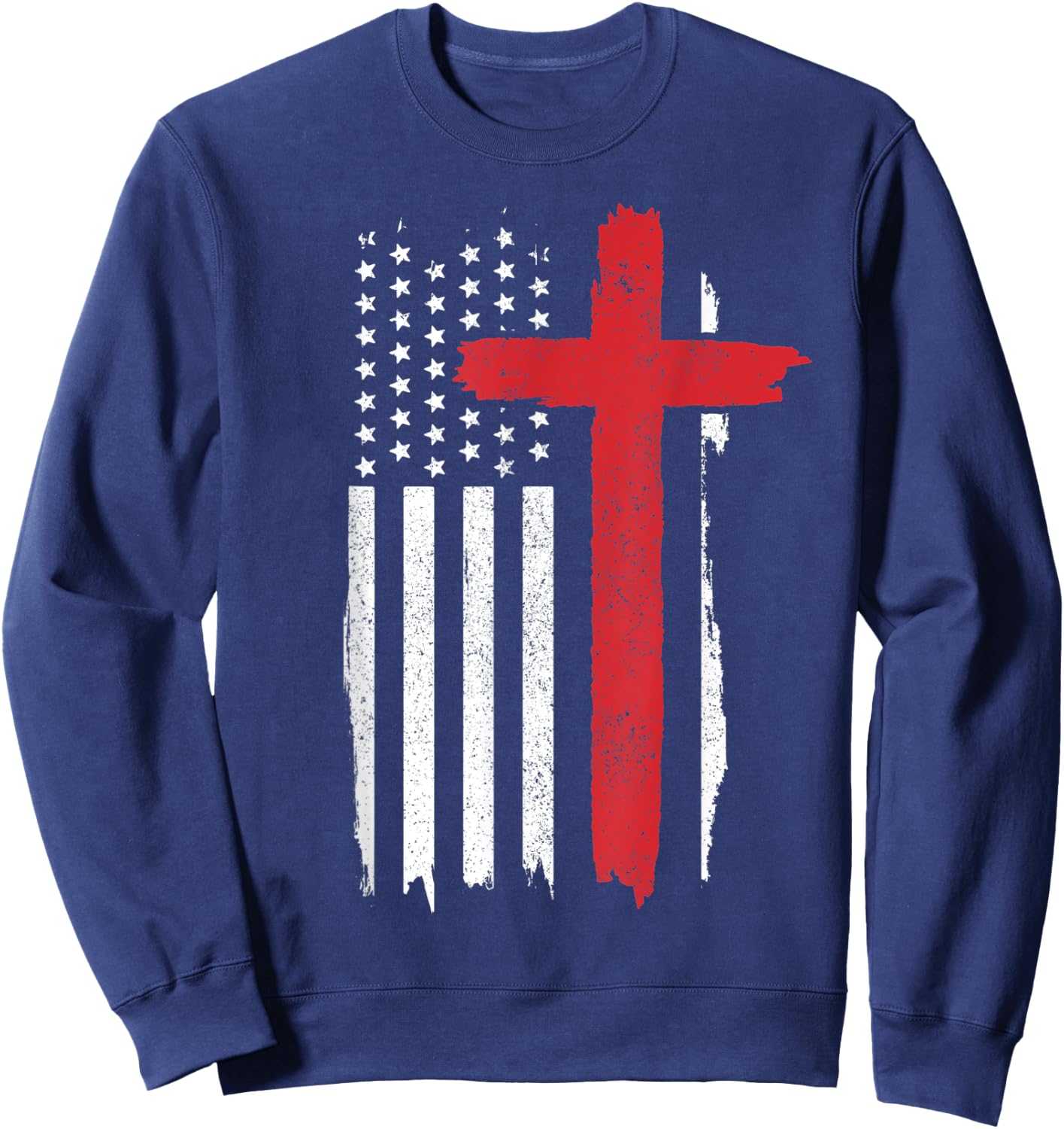 Patriotic Christian American Flag Cross Jesus Religious Men Sweatshirt - Sweatshirt | Navy
