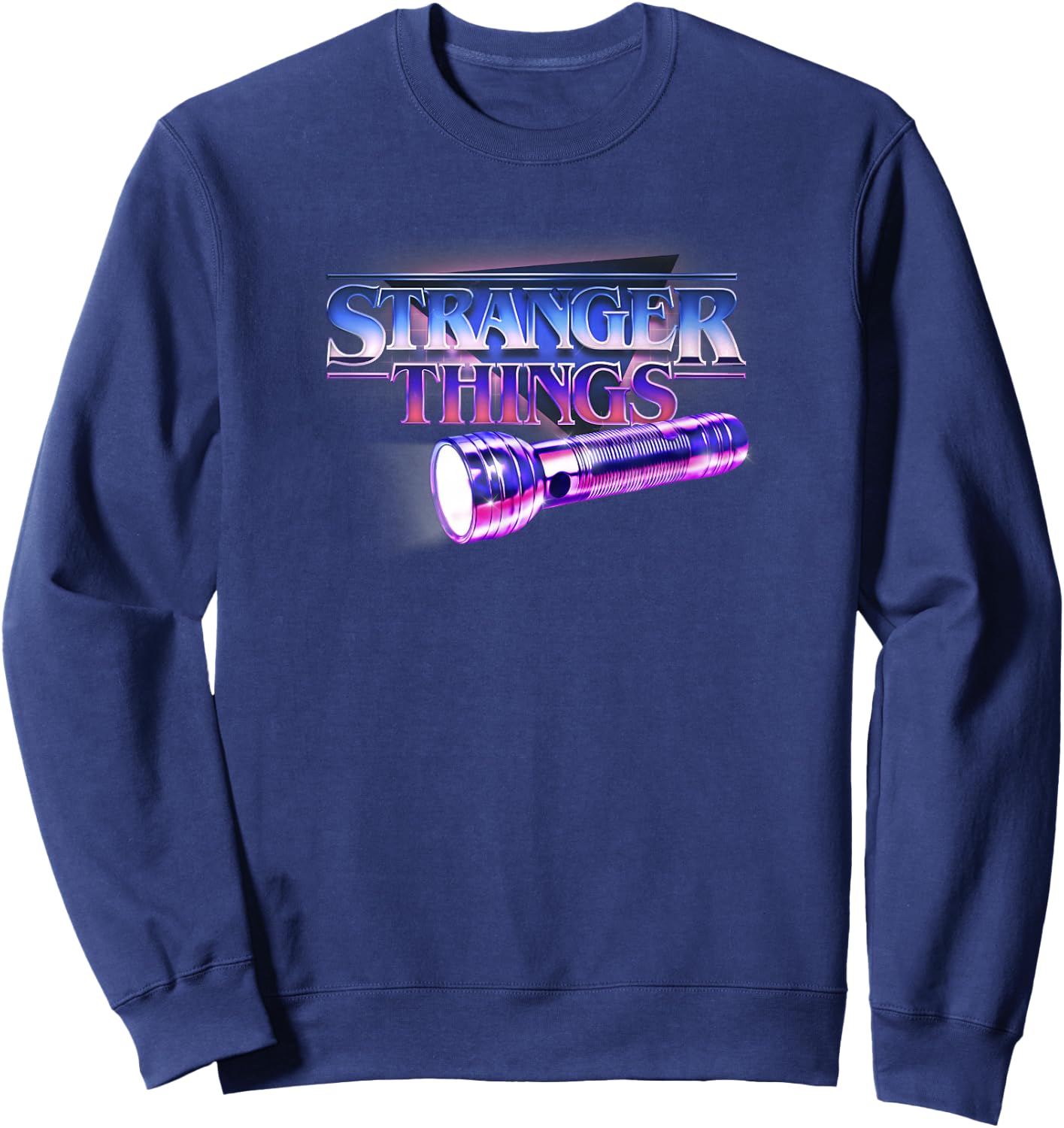 Stranger Things Flashlight 80's Retro Title Bright Logo Sweatshirt - Sweatshirt | Navy