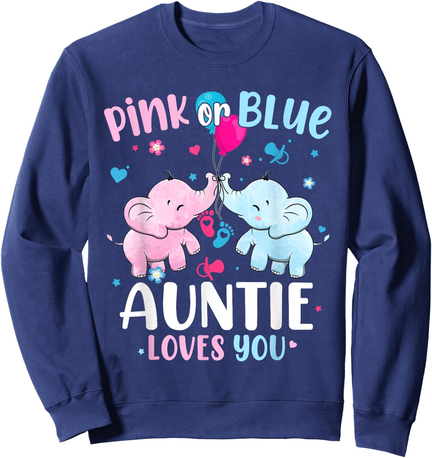 Pink or Blue Auntie Loves You Gender Reveal Elephant Sweatshirt - Sweatshirt | Navy