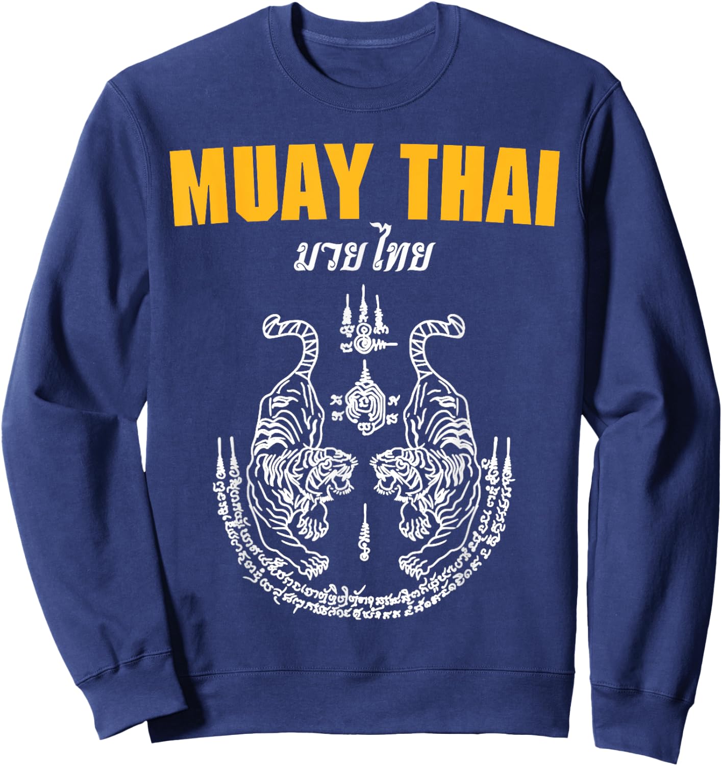 MMA Sak Yant Muay Thai Tattoo Twin Tiger Martial Art Short Sweatshirt - Sweatshirt | Navy