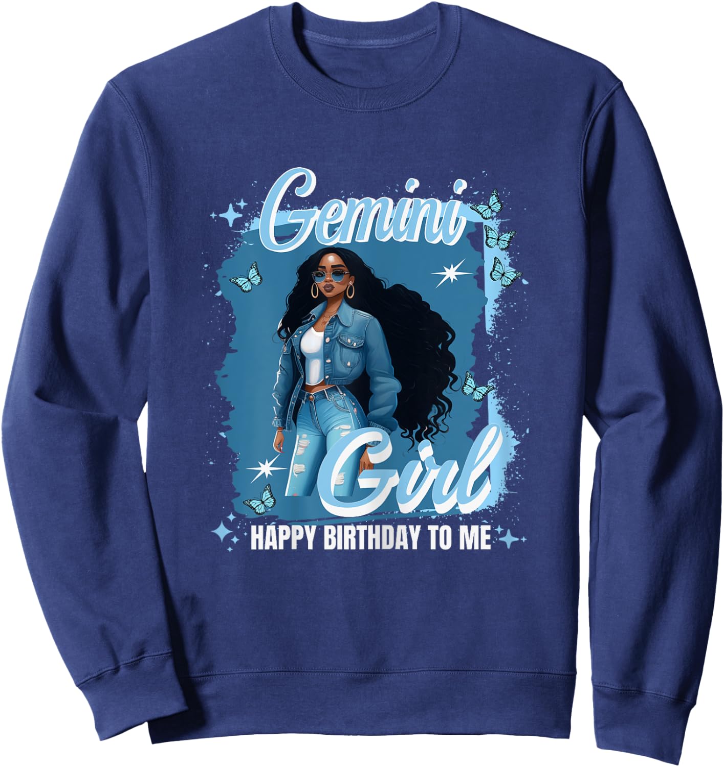 Gemini Girl Melanin Queen May Woman June Queen Birthday Sweatshirt - Sweatshirt | Navy