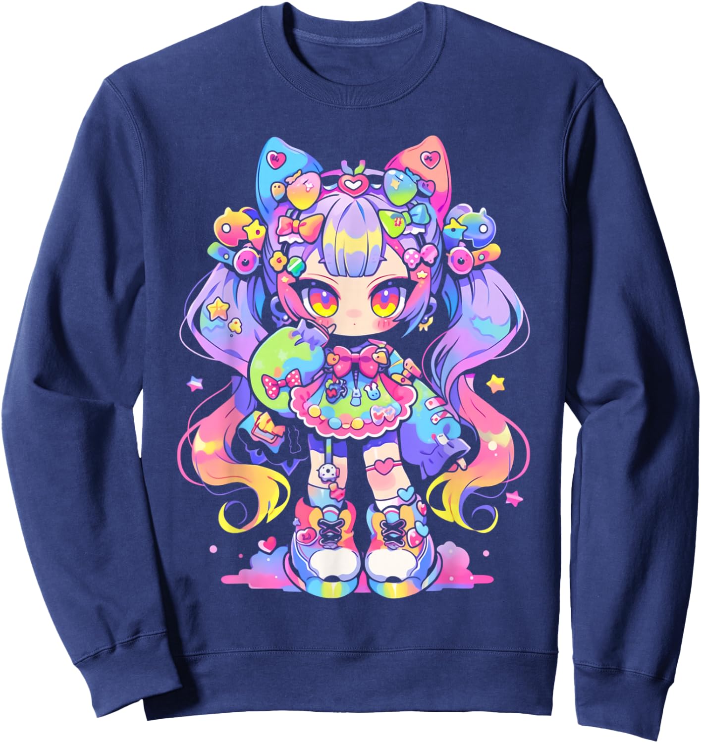 Kawaii Chibi Girl | Decora Fairy Kei Anime Manga Harajuku Sweatshirt - Sweatshirt | Navy