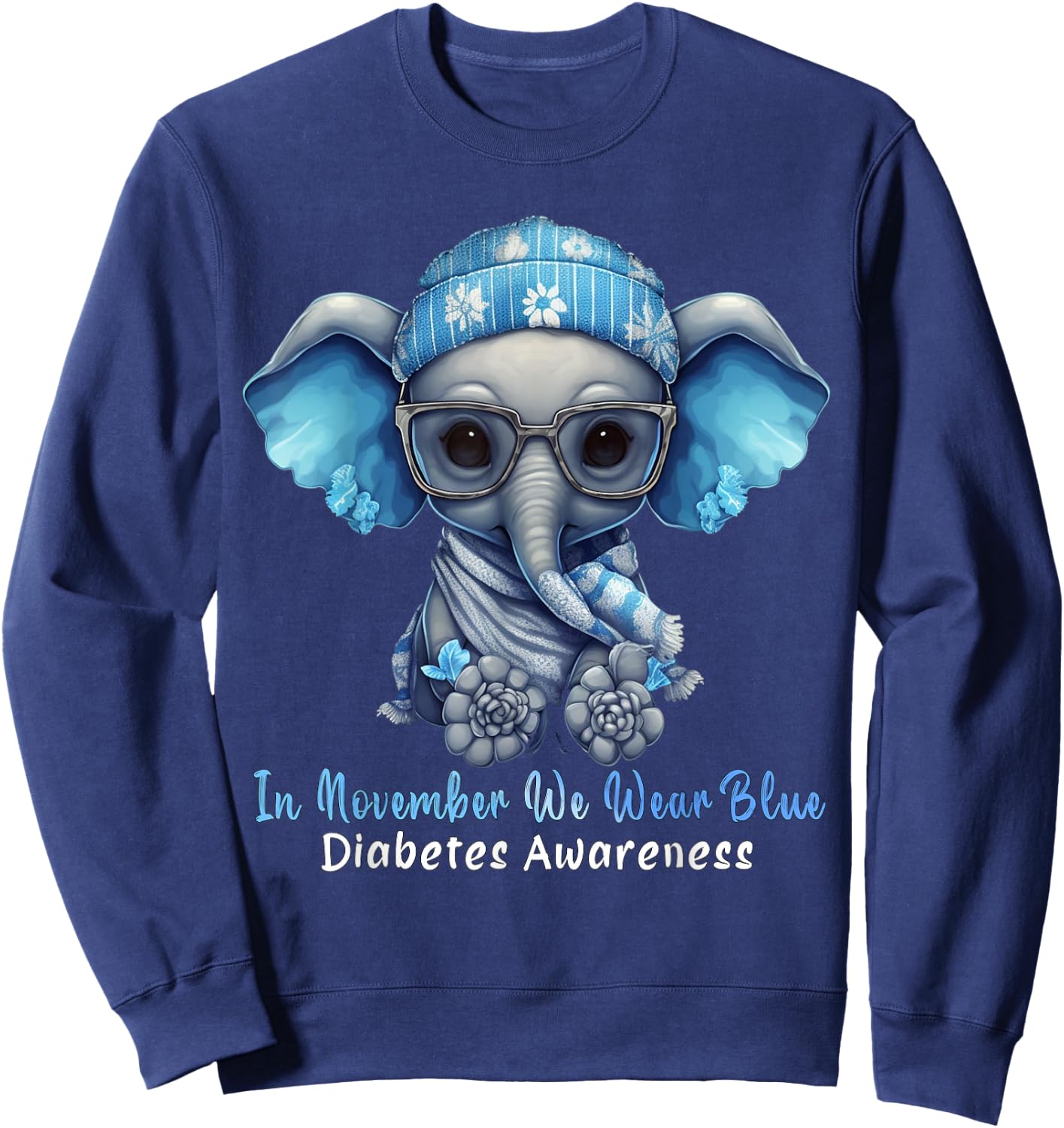 In November We Wear Blue Elephant Diabetes Awareness Gifts Sweatshirt - Sweatshirt | Navy
