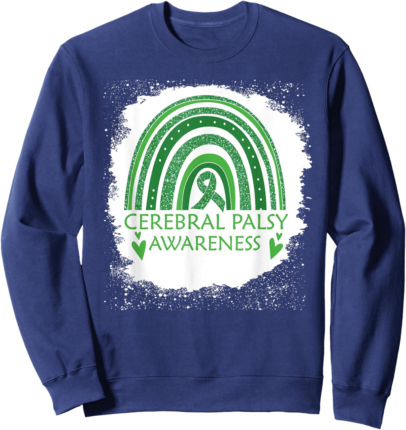Cerebral Palsy Awareness Bleached Rainbow Green Ribbon Men Sweatshirt - Sweatshirt | Navy