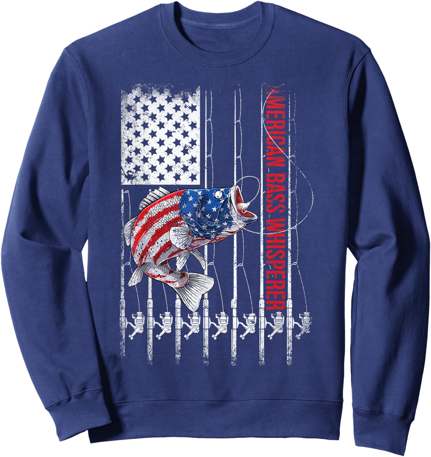 American Flag Bass Whisperer Fisherman Sweatshirt - Sweatshirt | Navy