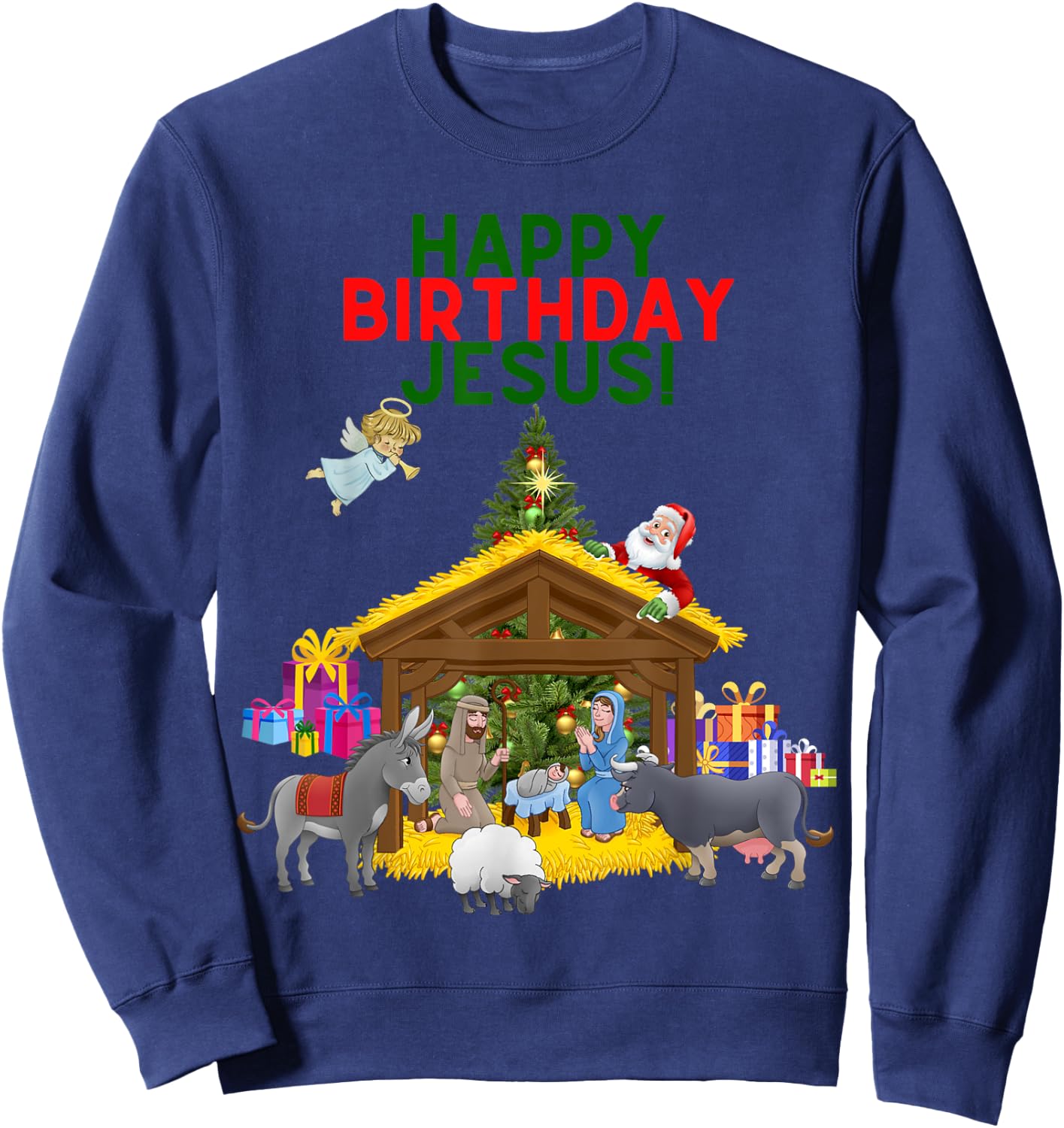 Worship Wear Merry Christmas Christian Happy Birthday Jesus Christ Xmas Sweatshirt - Sweatshirt | Navy
