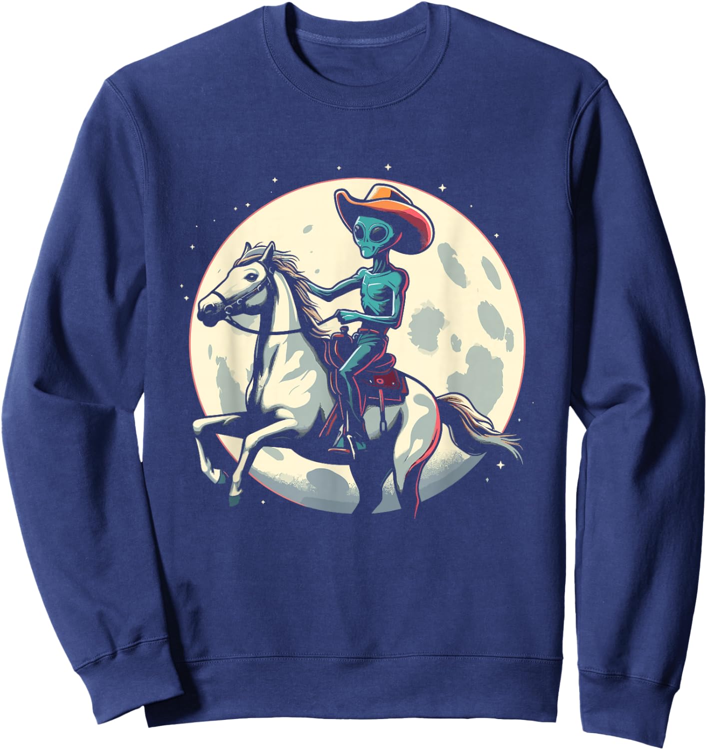 Alien Cowboy On A Horse - Vintage Alien UFO Conspiracy Lover Sweatshirt - Sweatshirt | Navy