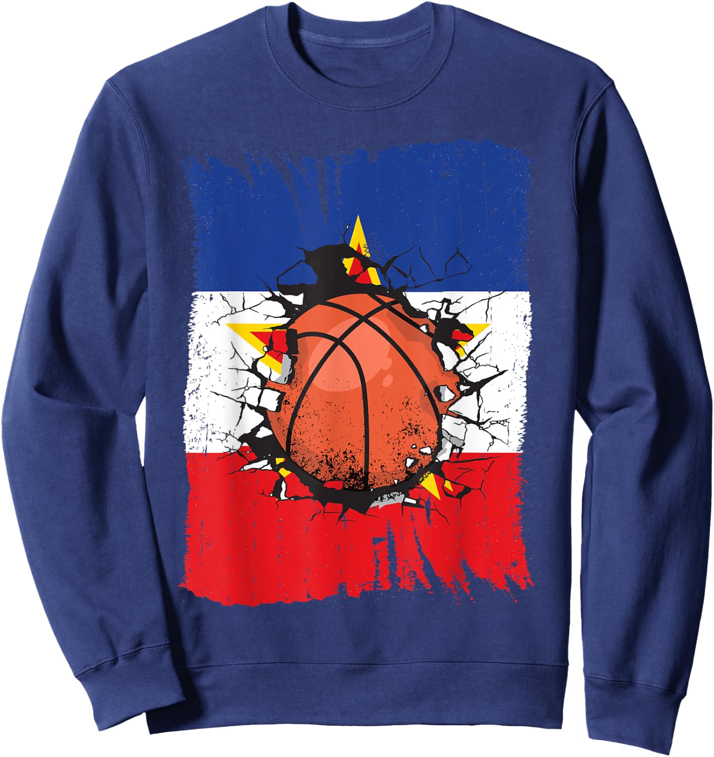Basketball Team Yugoslavia Fan Splintered Yugoslavian Flag Sweatshirt - Sweatshirt | Navy