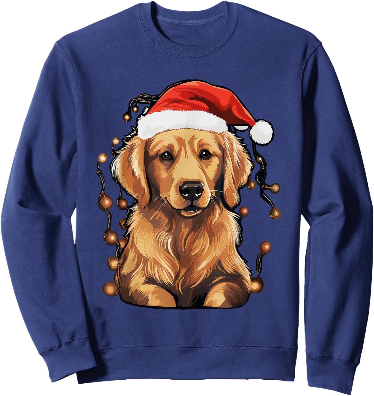 Golden Retriever Dog Christmas Lights Santa Hat Xmas Pajama Sweatshirt - Sweatshirt | Navy