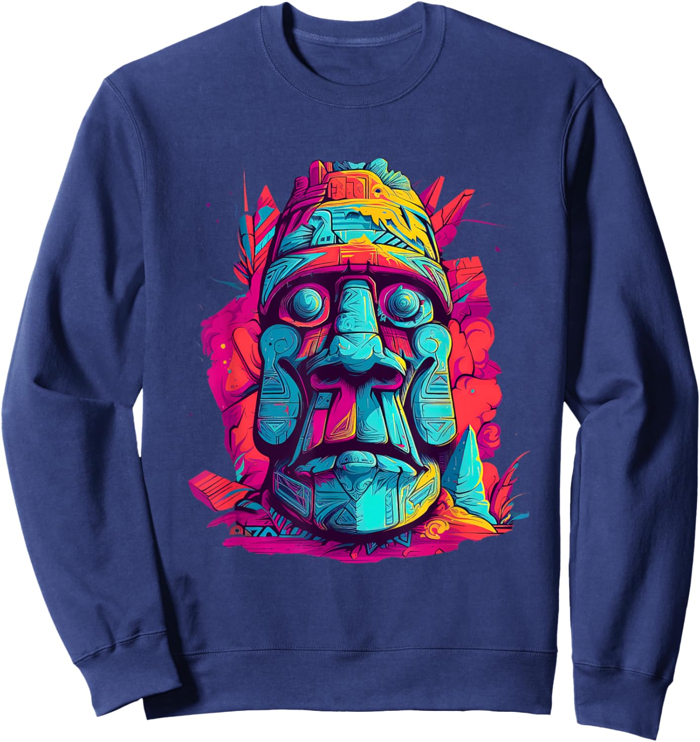 Moai Island Colourful Art Usa Us Native American Sweatshirt - Sweatshirt | Navy