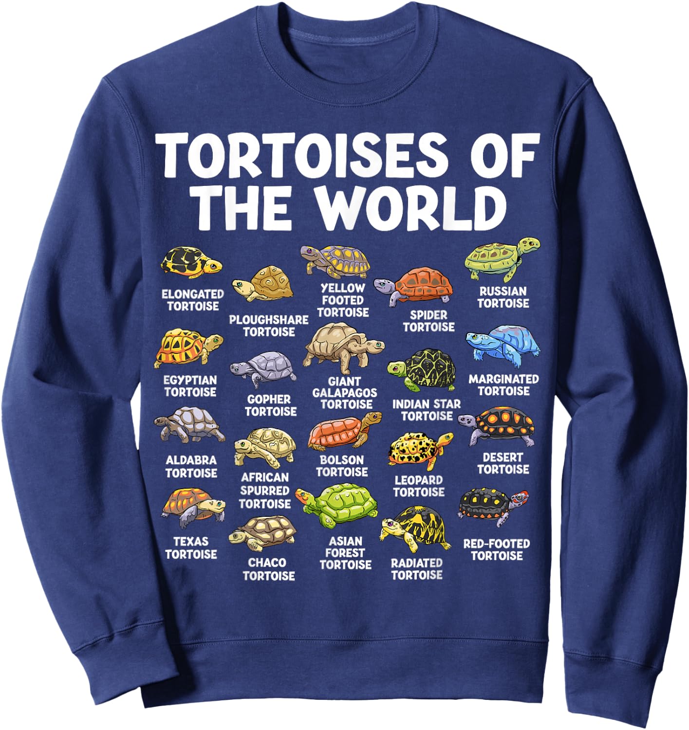 Tortoises of The World Kawaii Types of Turtles Funny Reptile Sweatshirt - Sweatshirt | Navy