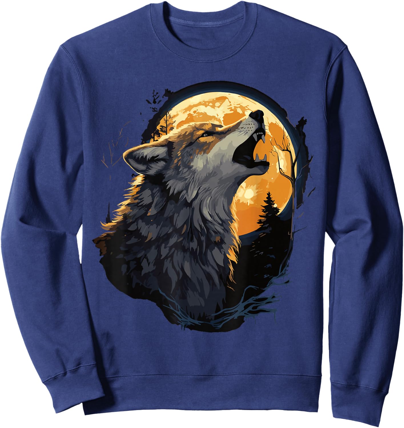 Three Wolves 3 Wolf Howling At The Moon Wild Animal Sweatshirt - Sweatshirt | Navy