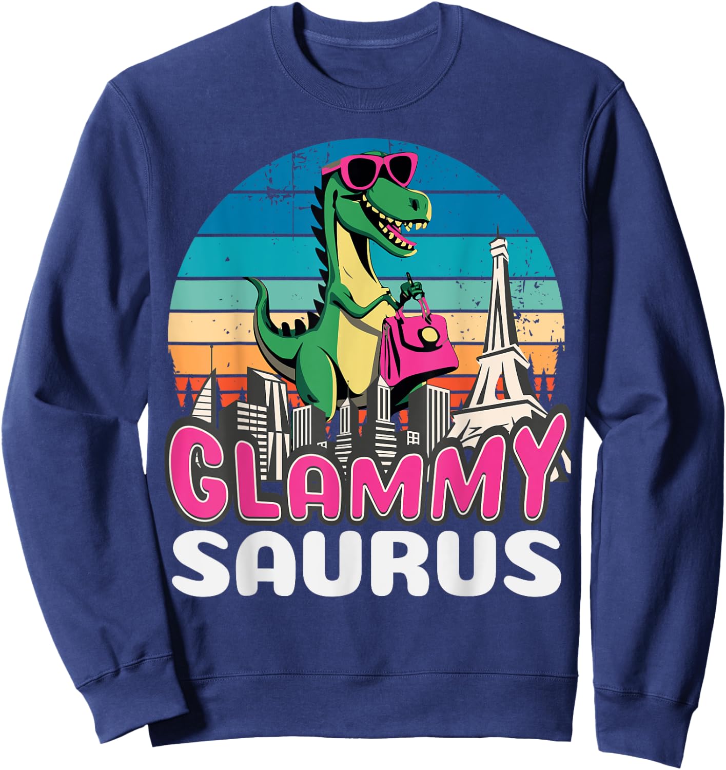 Glammysaurus T Rex Dinosaur Glammy Saurus Family Sweatshirt - Sweatshirt | Navy