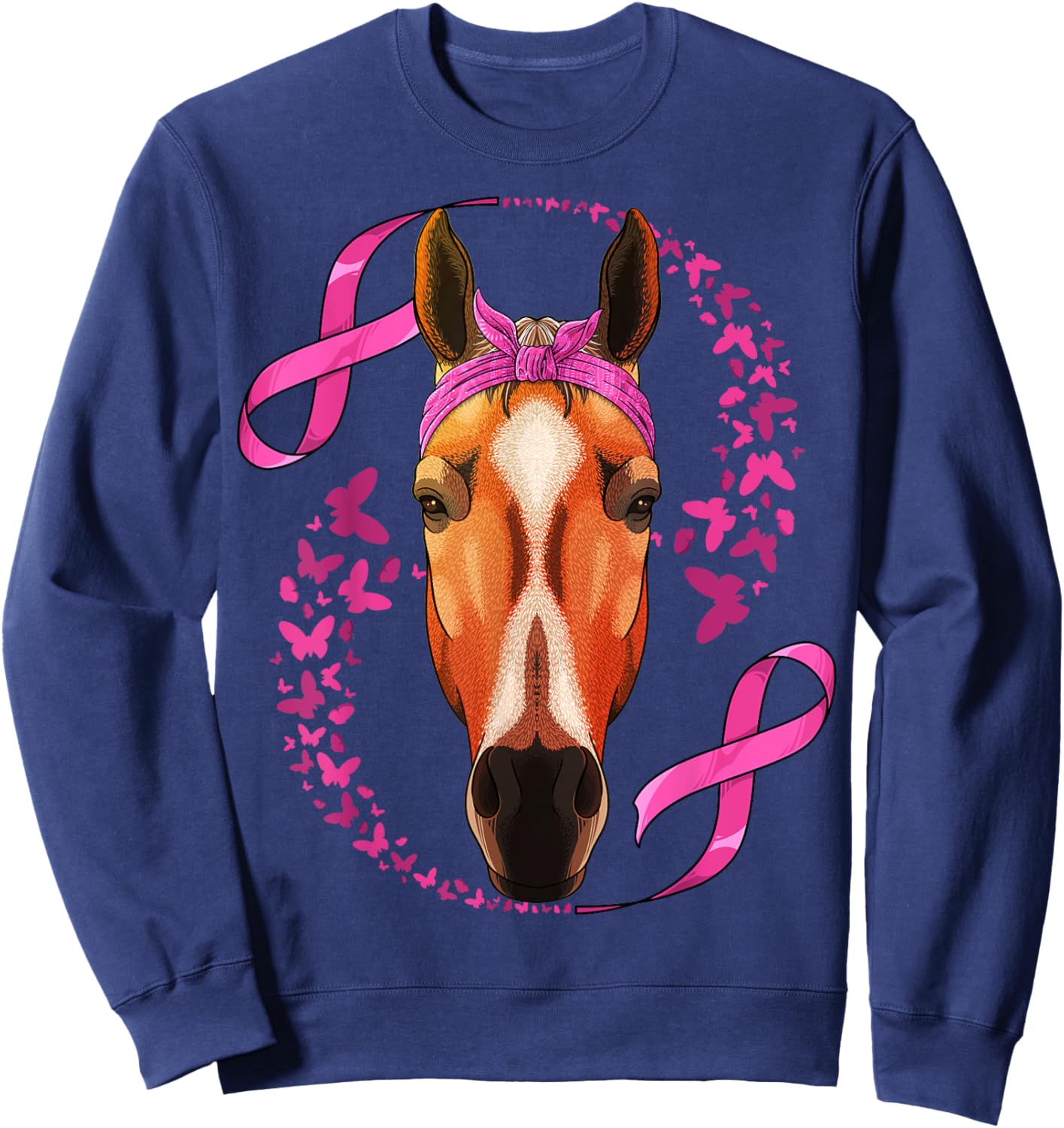 Horse Breast Cancer Awareness Pink Bandana Cancer Survivor Sweatshirt - Sweatshirt | Navy
