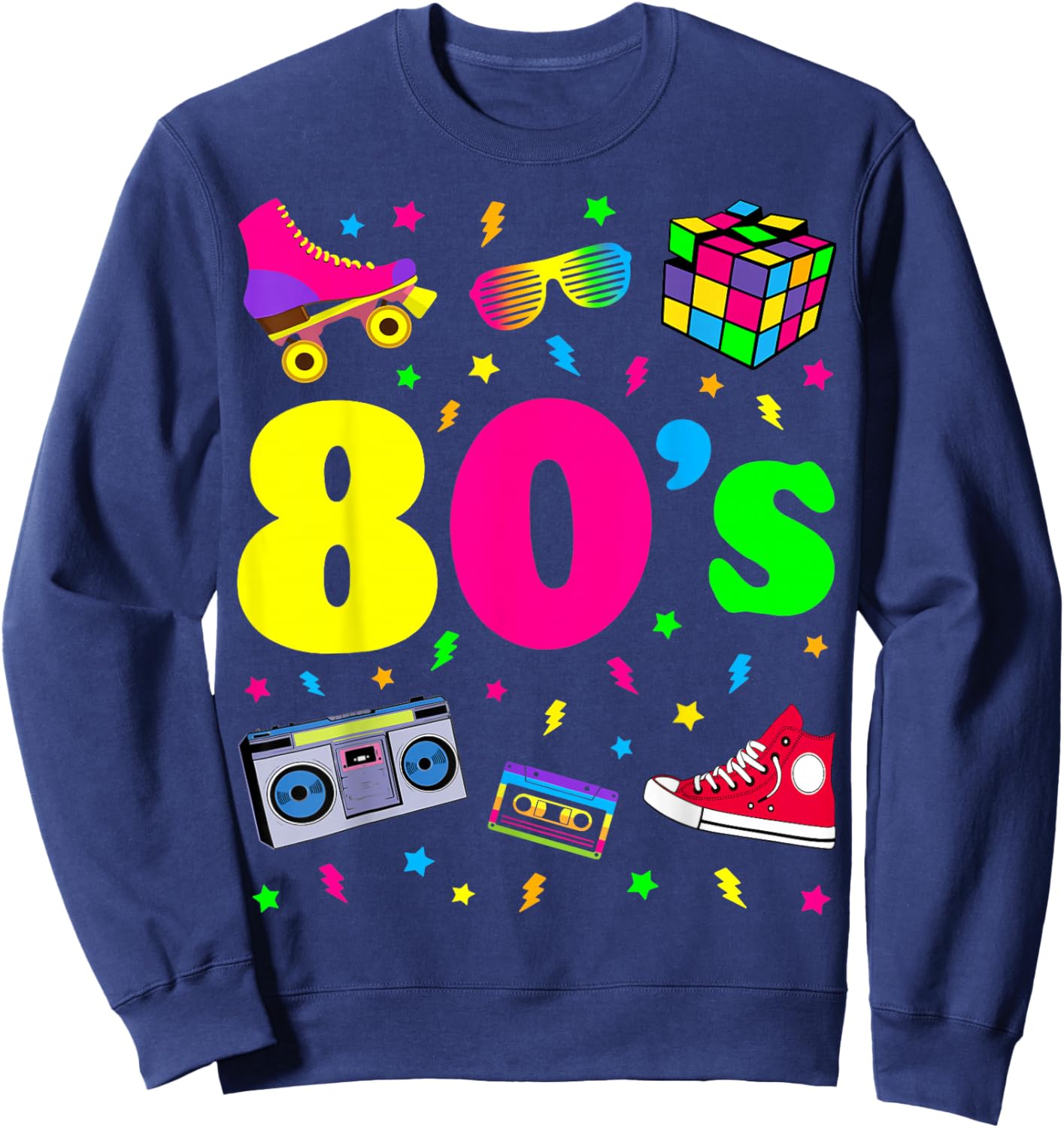 Retro Gifts Vintage 80s Costume Shirts - I Love The 80s - -Adults and Kids - Black - Small - - Short Sleeve - Party - Machine Wash Sweatshirt - Sweatshirt | Navy